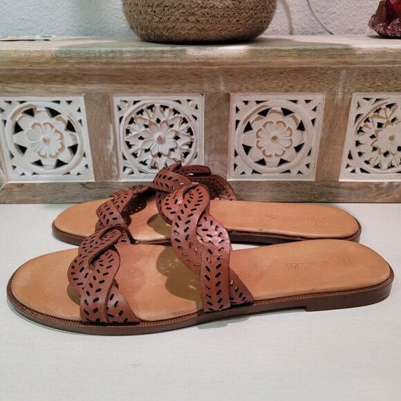 Madewell Womens Sz 9.5 The Cora Tan Leather Slide Sandal Comfort Shoe Casual - Picture 3 of 11